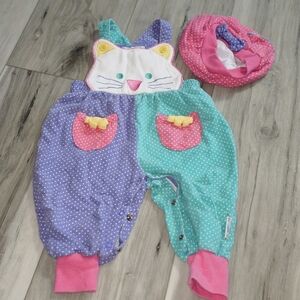 Rainbow Tag Gymboree Purple and Teal Colorblock Cat One Piece With Hat Nb